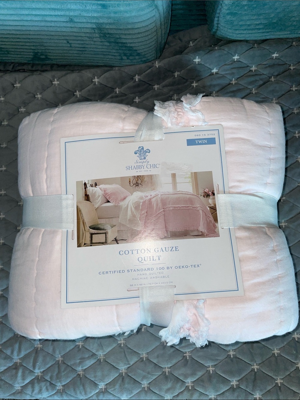 Shabby Chic Twin Size Soft Pink Cotton Gauze Quilt-NWT